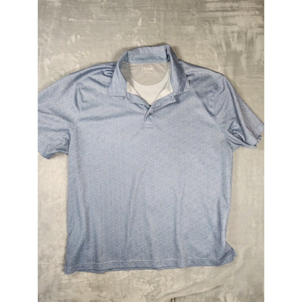 Etonic Performance Polo Golf Shirt Mens‎ Sz XL Blue Geometric All Over Print